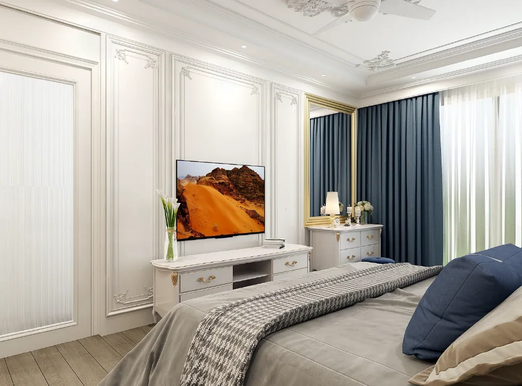 Vibrant children's bedroom featuring a modern wooden bunk bed with integrated storage drawers and a custom study desk.